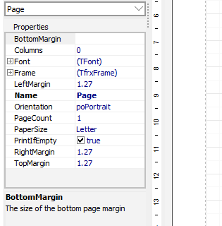 List of properties relating to the page, such as margins, orintation, and paper size.
